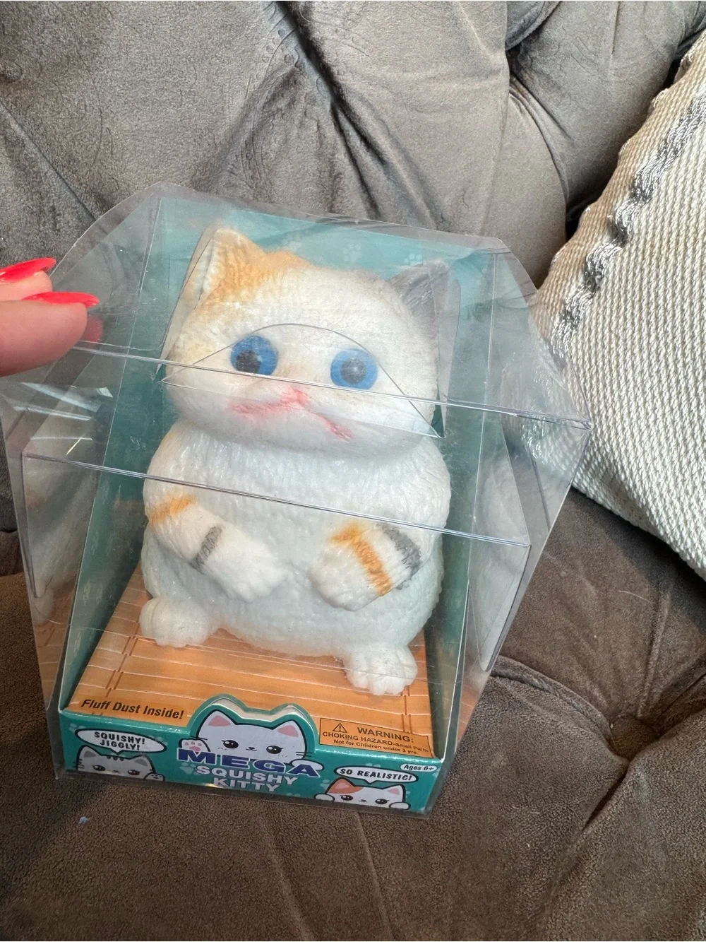 White and Orange Mega Squishy Kitty in Box with fur dust